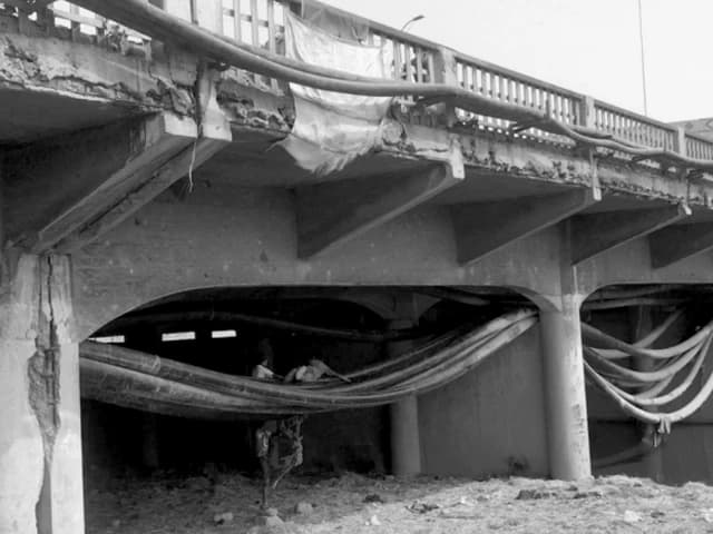KARACHI:Nine pillars of the historic Teen Hatti Bridge have reportedly been damaged by drug addicts who allegedly broke through the concrete to extract and sell reinforcing steel, raising concerns about the safety of the vital structure.The bridge, one of Karachi's oldest, connects Central and East districts and links major thoroughfares including Shahrah-e-Pakistan and Jehangir Road